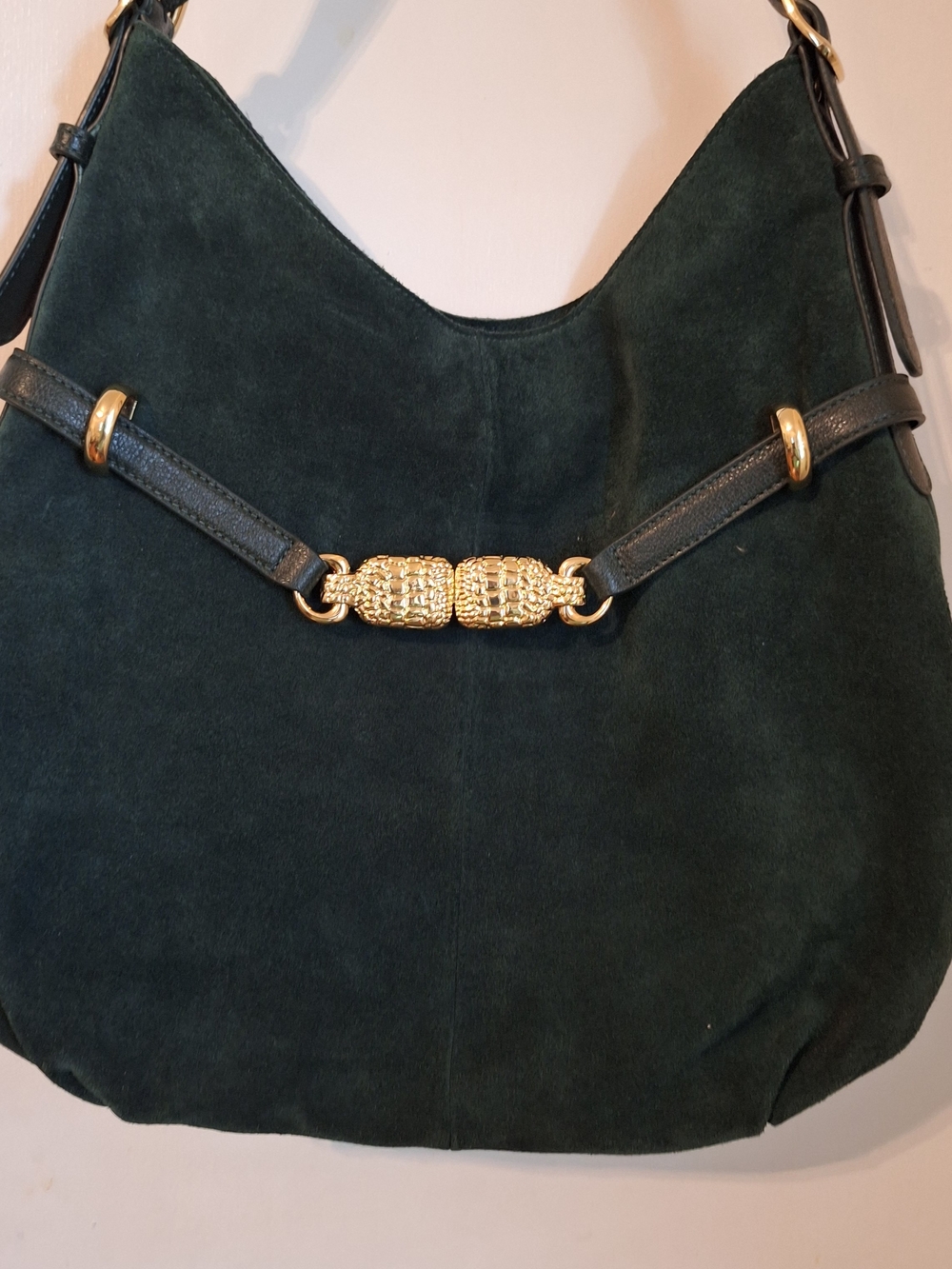 Talbots Green Suede Hobo Shoulder Bag with Gold Hardware - Picture 2 of 4